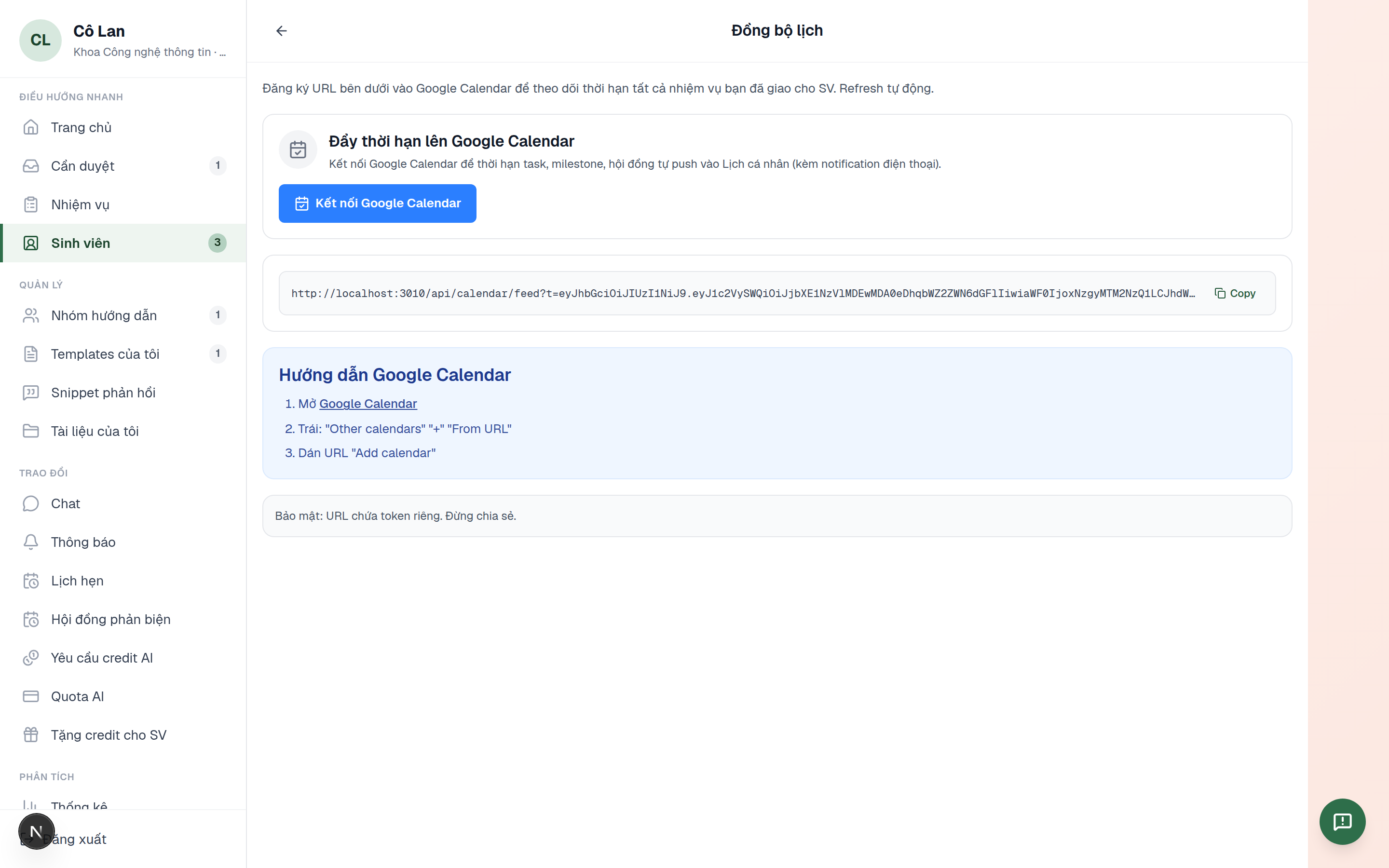 Đồng bộ Google Calendar